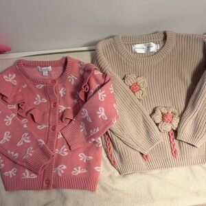 Sweater in Cream and Pink and pink Bow cardigan size 4